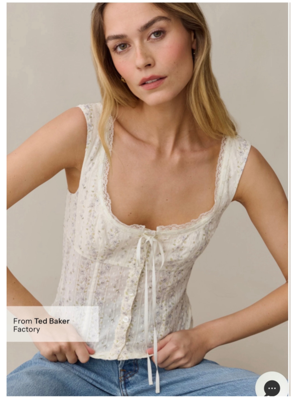 Women's Kourt Floral Lace Camisole Top Size 2 White Blue